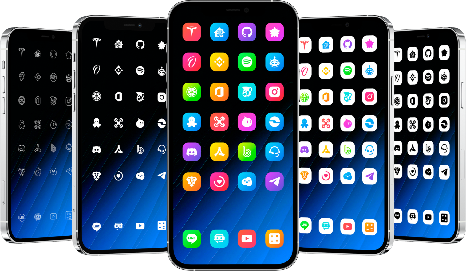 LightBoard XS iOS - Complete gallery with 5 iPhones showing the light theme